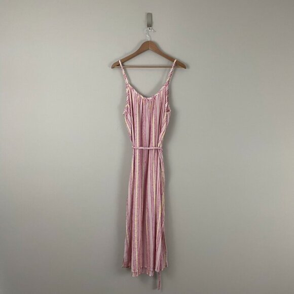 Michael Stars Matilda Cotton Stripe Belted Midi Dress Size Large - Picture 2 of 6